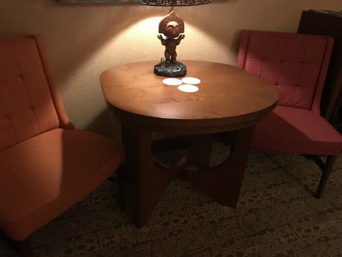 tiki lamp on table in Polynesian Village Resort hotel room