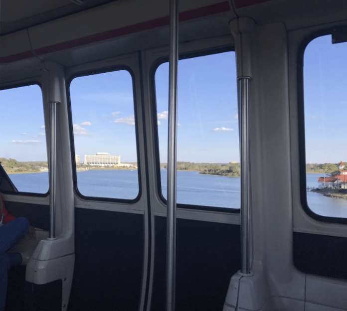 view of Contemporary Resort and Grand Floridian from Disney's monorail