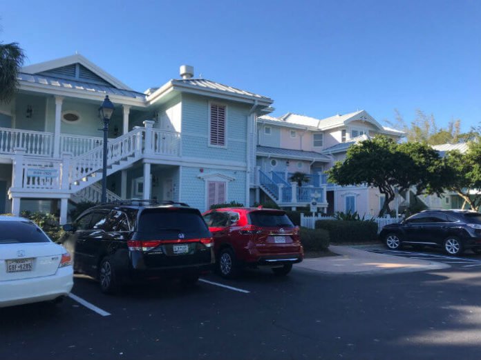 Disney's Old Key West resort parking lot outside hotel building