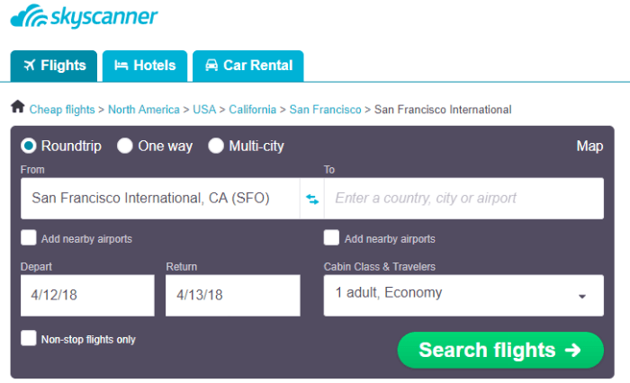 Tool to help you find cheapest flights out of SAn Francisco International Airport