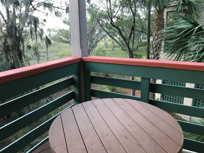 table on porch of studio room at Disney's Hilton Head Island resort