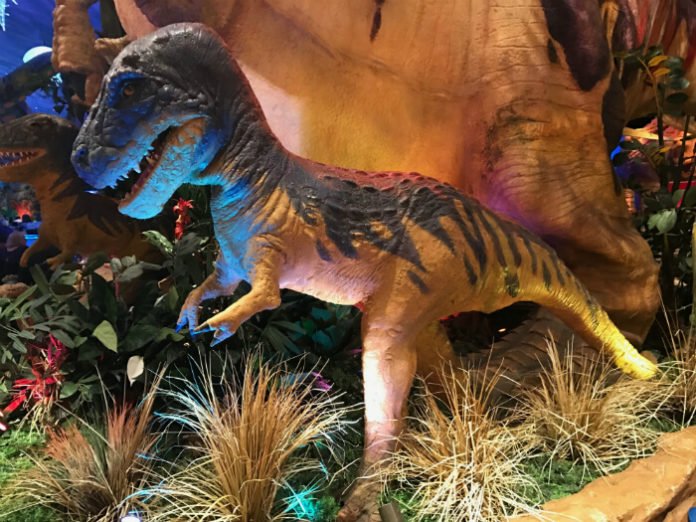 dinosaur at T-Rex restaurant at Disney Springs Orlando