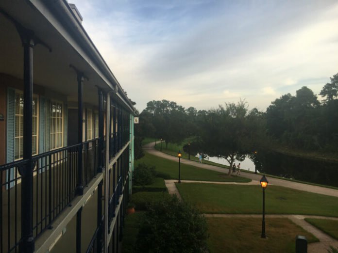 Port Orleans French Quarter balcony view of river and grounds