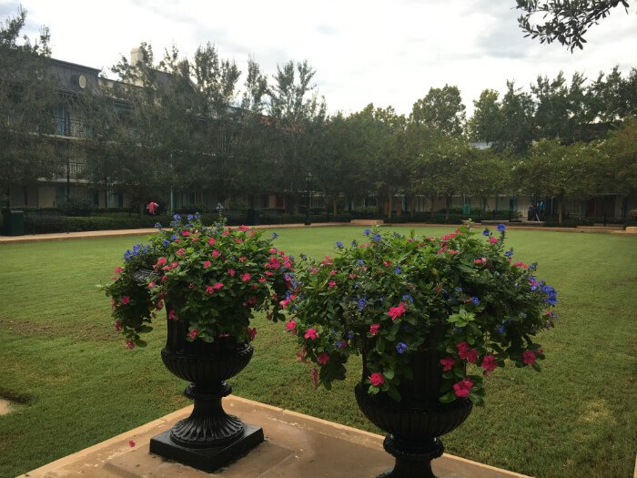 Port Orleans French Quarter hotel flowers trees green