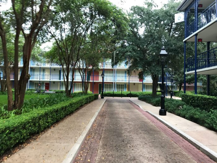 Port Orleans French Quarter hotel New Orleans theming outside buildings