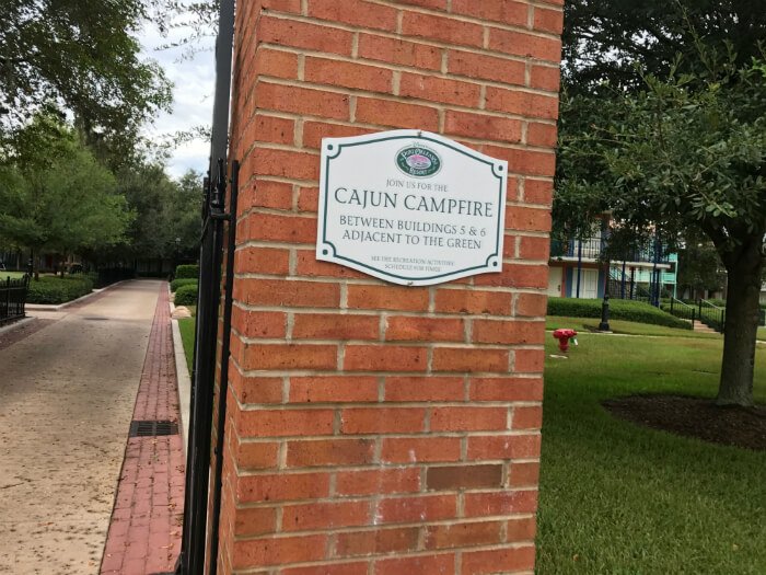 Cajun Campfire sign Disney's Port Orleans French Quarter resort hotel