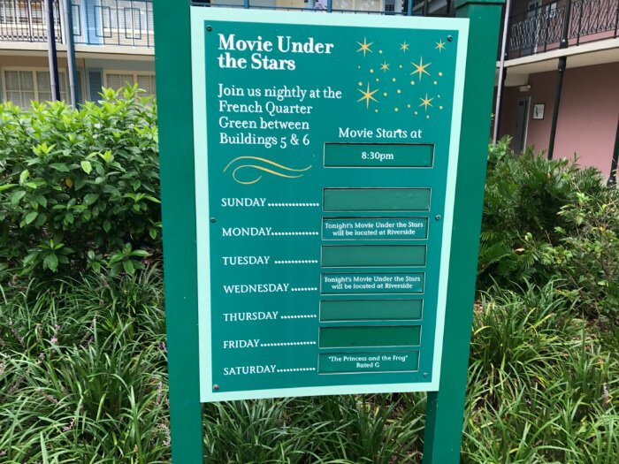 Port Orleans French Quarter Movies Under The Stars sign