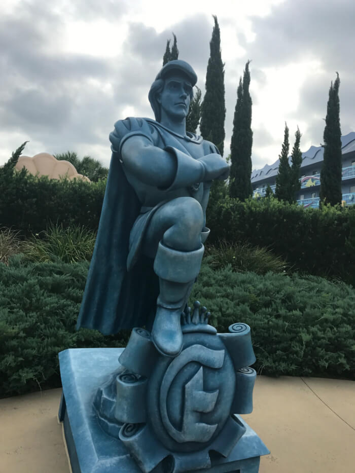 King Eric statue outside Little Mermaid buildings at Art of Animation Disney hotel