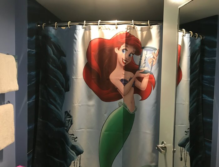 Little Mermaid shower curtain Disney's Art of Animation hotel bathroom