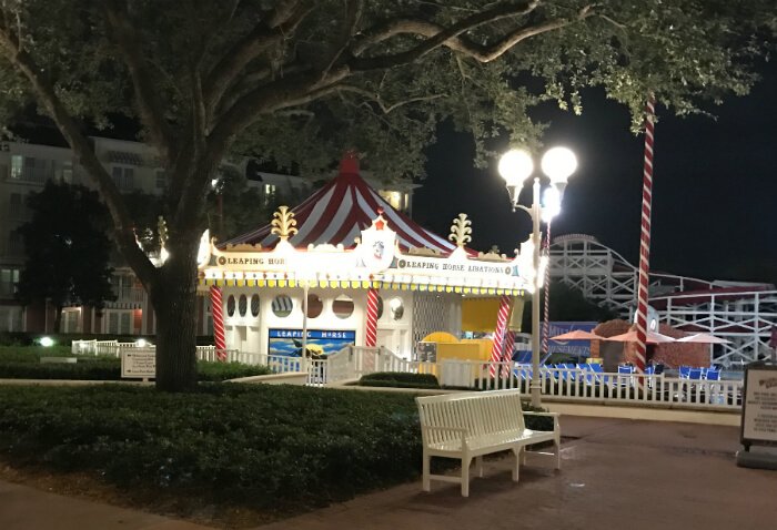 Nighttime picture at beautiful Disney's Boardwalk Inn in Orlando