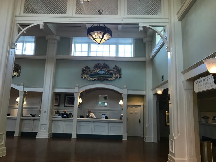 Registration desk at beautiful lobby at Disney's Boardwalk