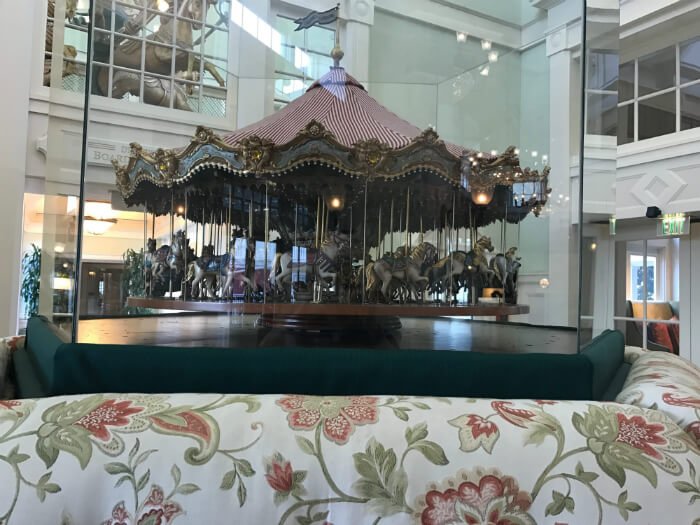 Carousel replica from amusement park on display at Walt Disney World hotel lobby