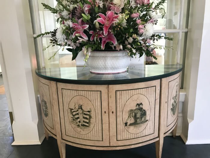 Beautiful flowers & desk at Disney's Boardwalk Inn in Orlando FL