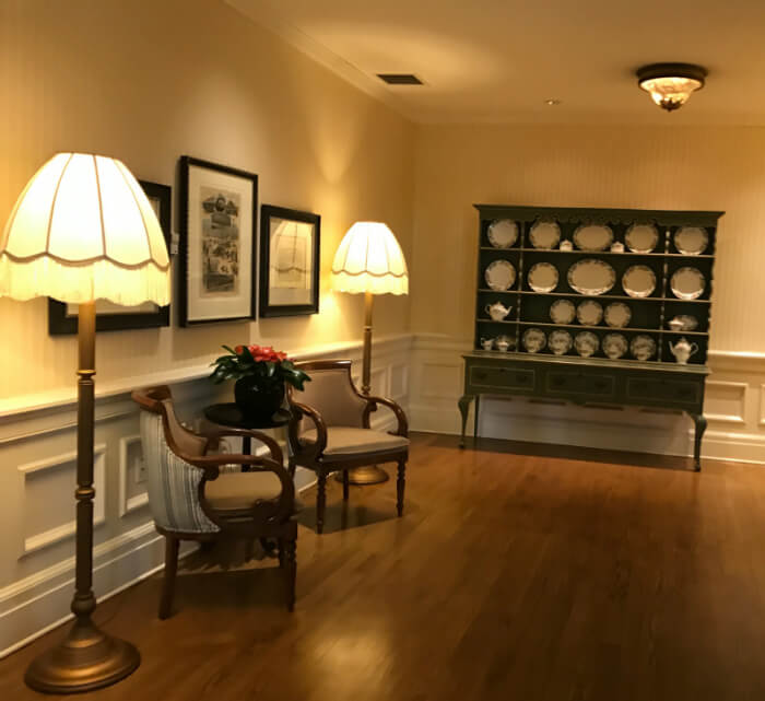 A beautiful hallway with hardwood floors at Disney World's Boardwalk Inn