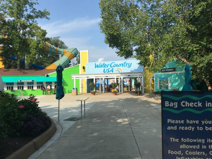 Water Country USA water park entrance with bag check and ticket windows