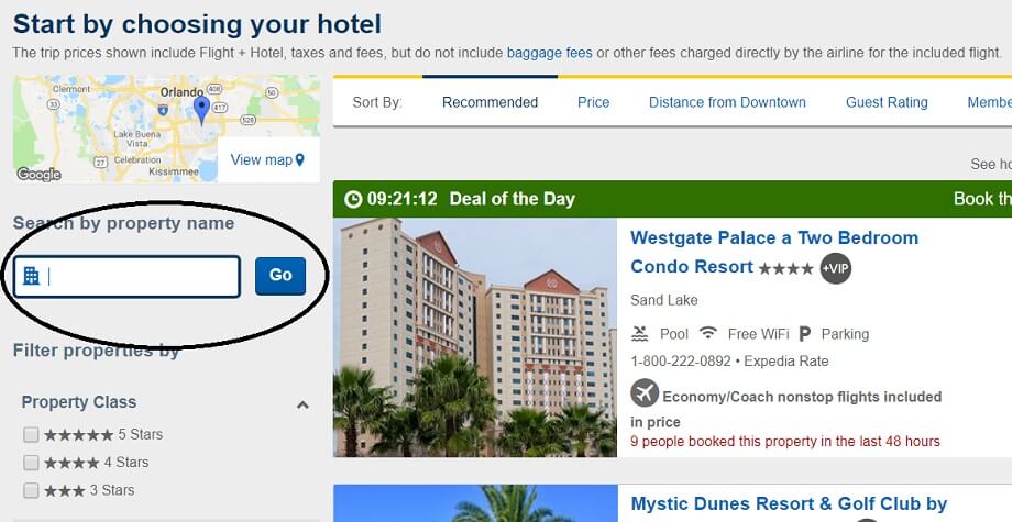 How to find Disney World property hotels on Expedia