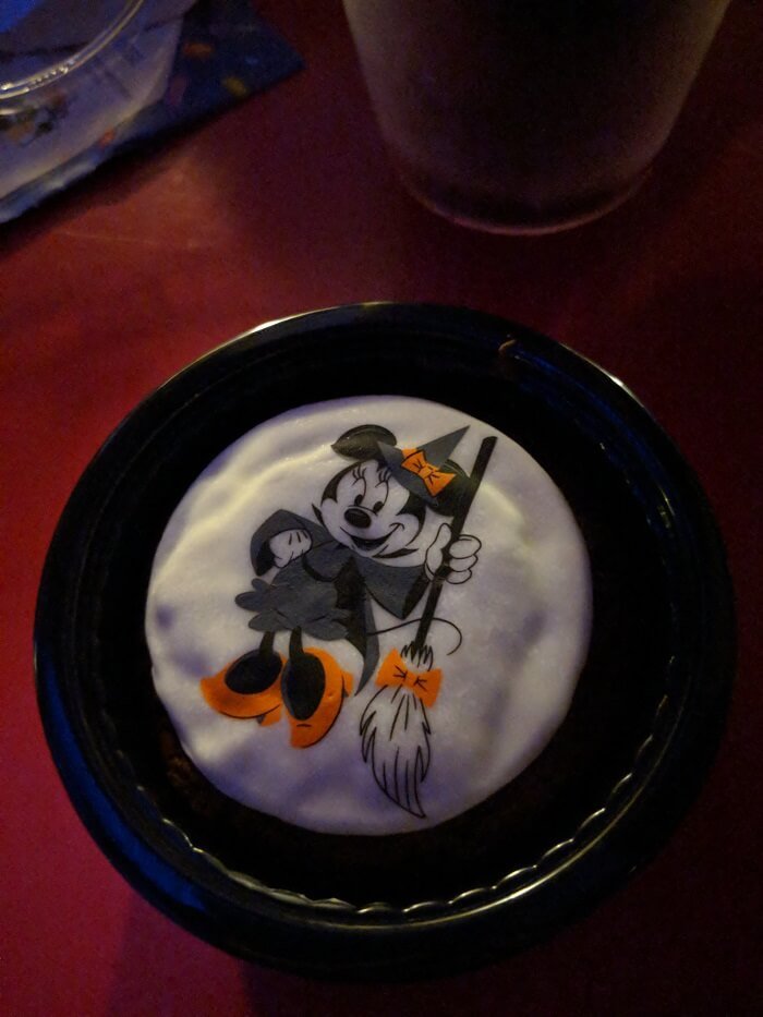 brownie with Minnie Mouse in witch Halloween costume on top