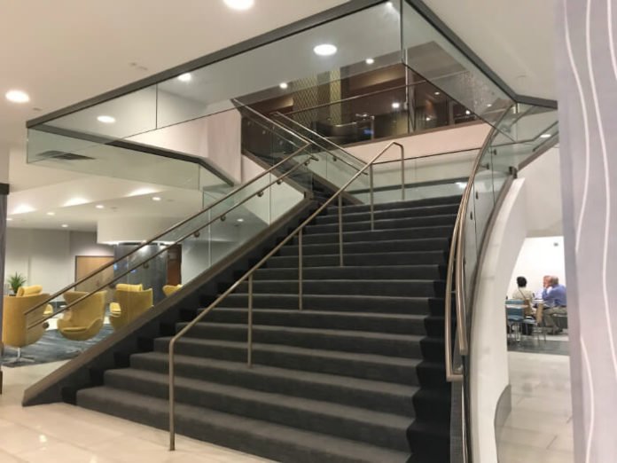 stairway in lobby of Wyndham Grand Pittsburgh Downtown hotel