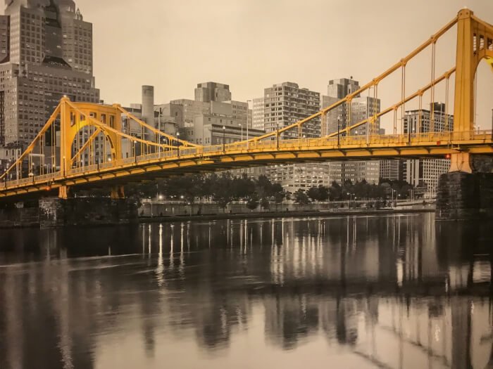 picture of yellow bridge inside Wyndham Grand Pittsburgh Downtown hotel