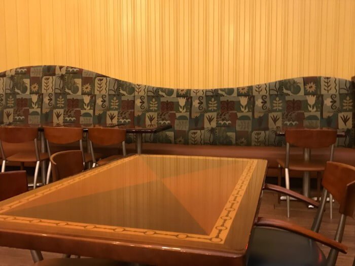 table and chairs in Disney's Saratoga Springs Resort food court, the Artist's Palette