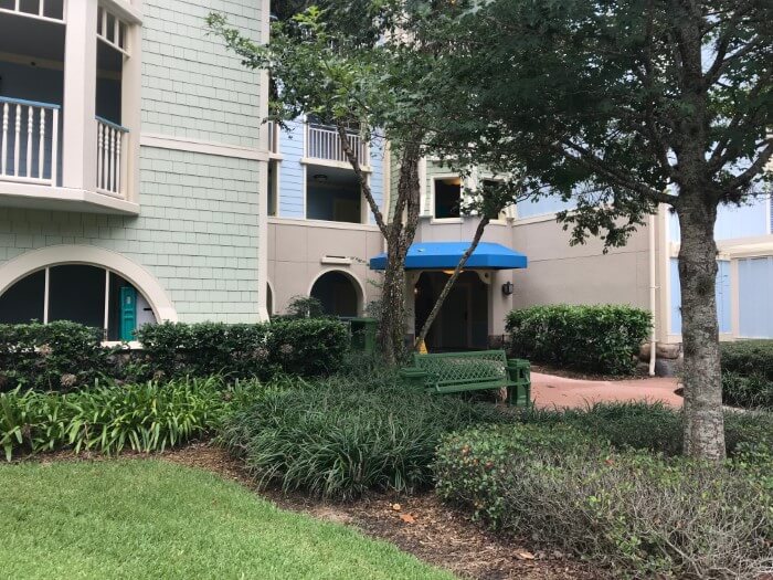 bench outside Saratoga Springs hotel at Disney World