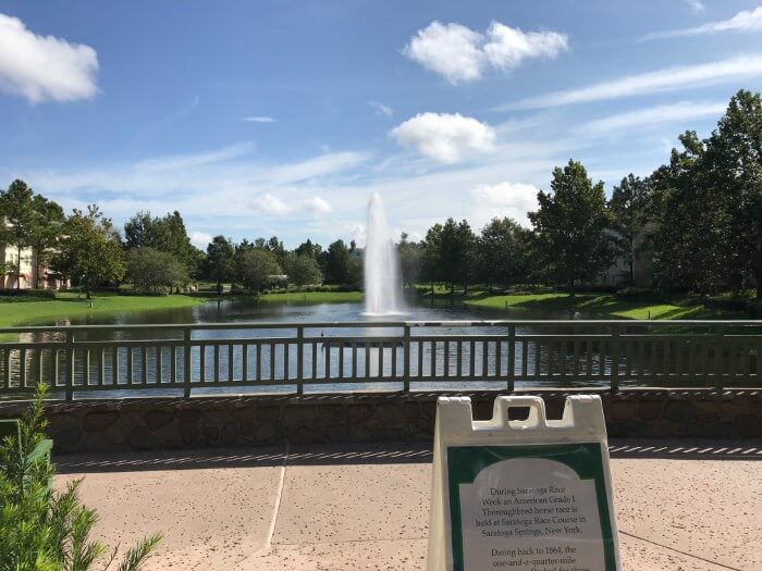 fountain in lake at Disney's Saratoga Springs Resort & Spa