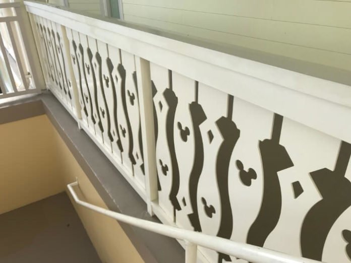 hidden Mickeys in railing at Saratoga Springs hotel