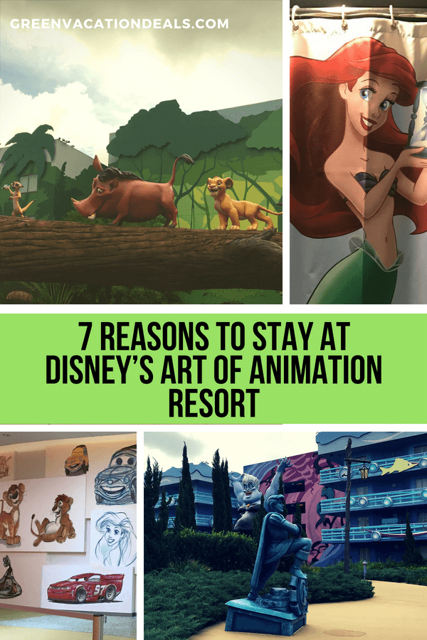 7 reasons why you'll love Art of Animation at Walt Disney World in Orlando, Florida: it's family friendly with tributes to animated movies both adults & children will enjoy, spacious suites that are great for large families, easy to get around resort, fun pools, easy bus system to get you to Magic Kingdom, EPCOT, Animal Kingdom, Hollywood Studios, Disney Springs, Typhoon Lagoon & Blizzard Beach, lower prices than other Disney hotels, best food court at Disney