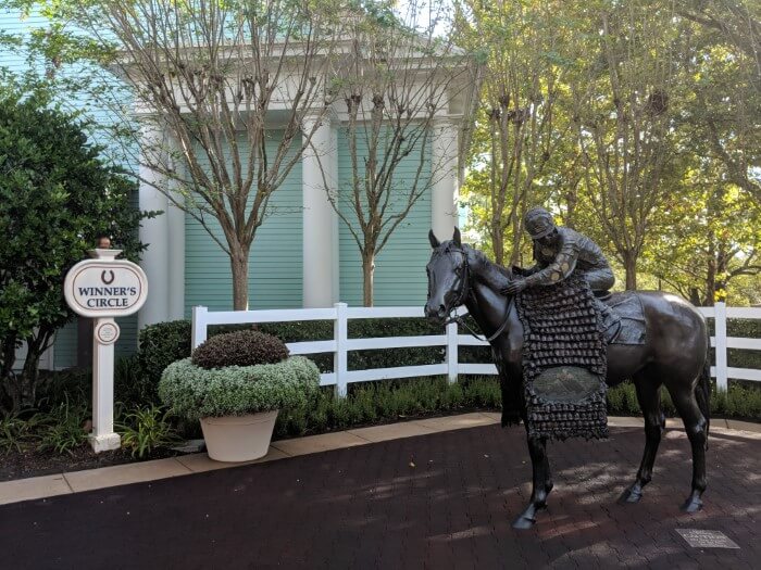 Winner's Circle and horse and jockey statue outside Disney's Saratoga Springs Resort & Spa