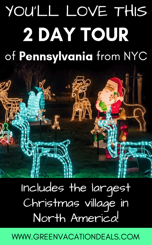 Discounted 2 day Christmas tour from New York City. Get picked up at East Brunswick, NJ, Flushing, NY or Brooklyn, NY & visit Adventure Aquarium, the largest aquarium in New Jersey with sharks, sea turtles, penguins, seals, etc. Next visit Koziar’s Christmas Village, with thousands of Christmas displays, Christmas gifts on sale, pictures with Santa. Spend the night in Pennsylvania. Next day learn how chocolate is made at Hershey’s Chocolate World