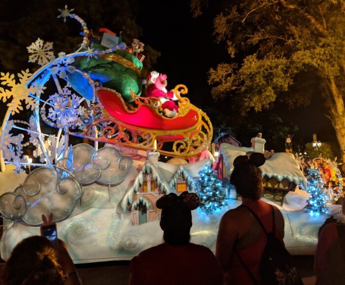 See Santa in Christmas Parade at Magic Kingdom Christmas party at WDW