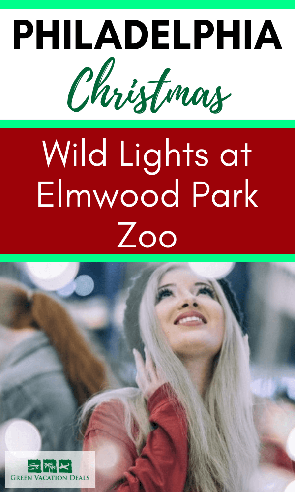 How to save 33% on admission to Wild Nights, a winter festival at Elmwood Park Zoo in Norristown, Pennsylvania near Philadelphia. Ring in the holidays with million of LED lights, Santa's Workshop with Santa photo opps & real live reindeer, Zoo Brew Beer Garden & Bar for adults, Treetop Night Adventure zip line, carousel & train ride for children, Snacks & drinks, dessert party with gingerbread cookies & cocoa & more. Family friendly Christmas event