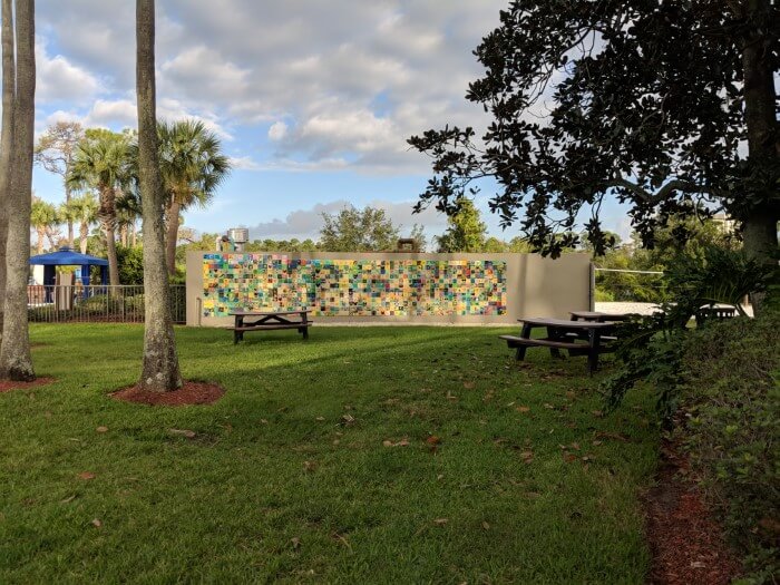 Picnic tables available for eating outside at Wyndham Garden Lake Buena Vista