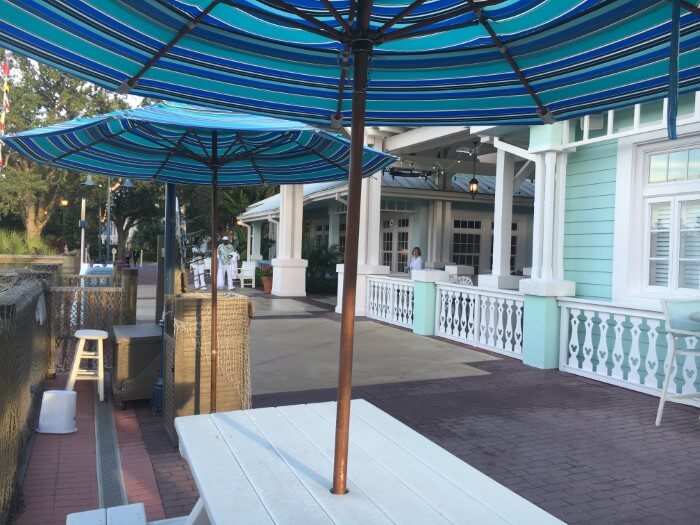 Picnic tables for quick service dining at Disney's Old Key West Resort