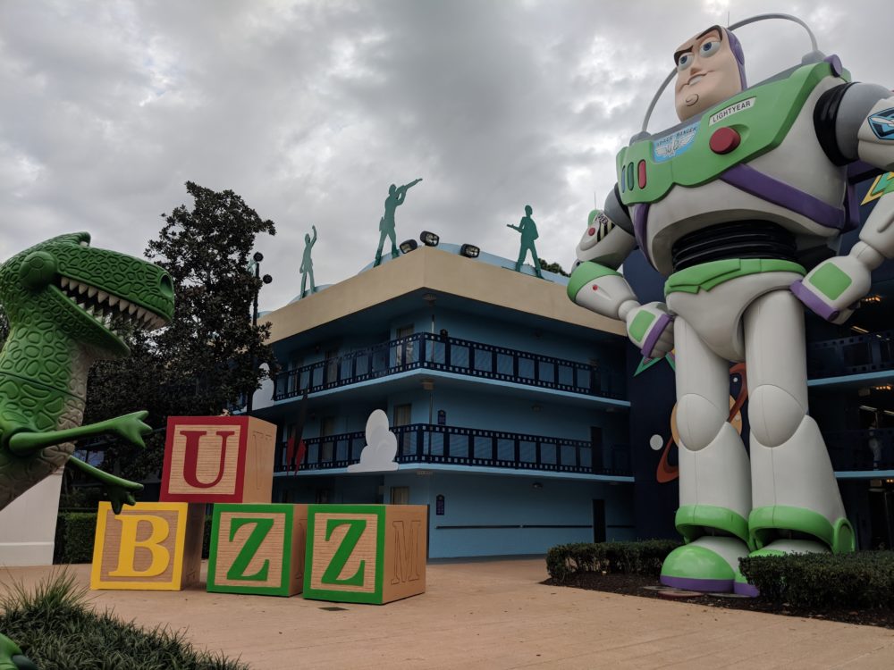 Buzz Lightyear is at All Star Movies in Walt Disney World in Orlando Florida