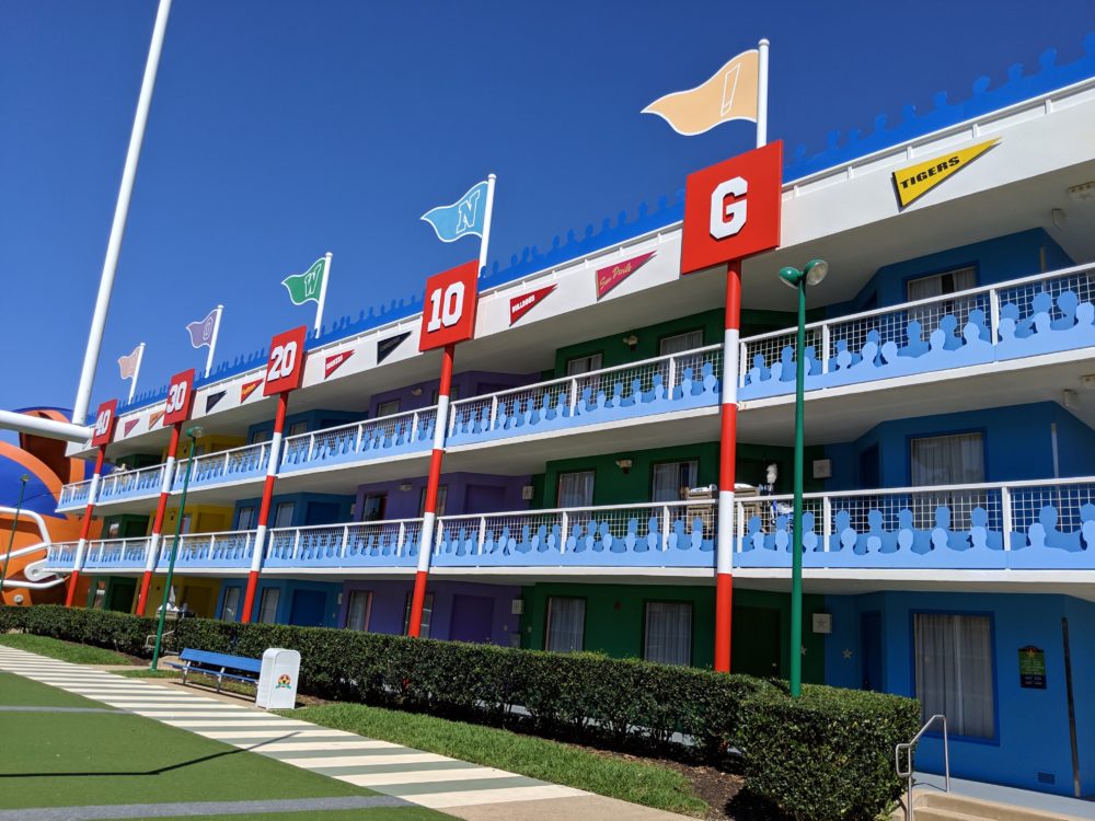 The yard lines at Disney All Star Sports football section make it easier to find your room