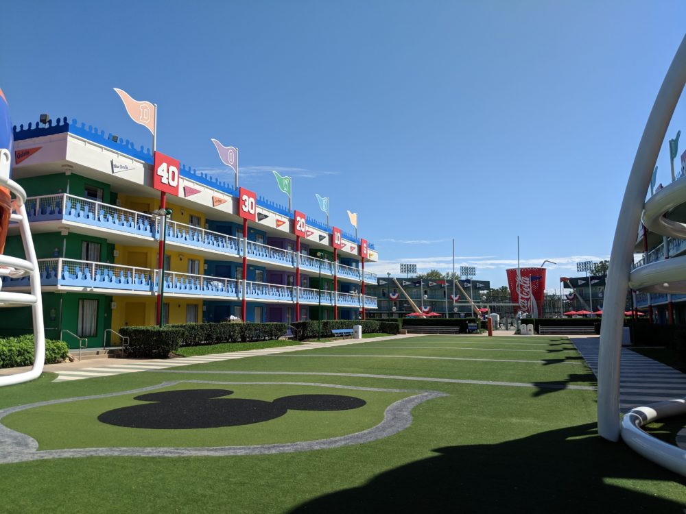 Mickey on the football field at Disney World value hotel Florida