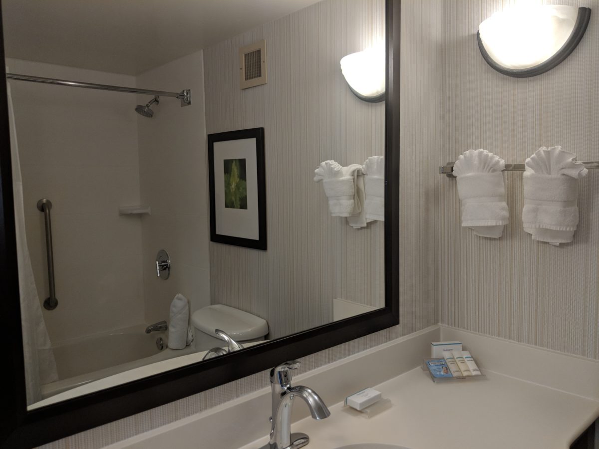 What your bathroom will look like if you stay at Hilton Garden Inn in Orlando, Florida by SeaWorld