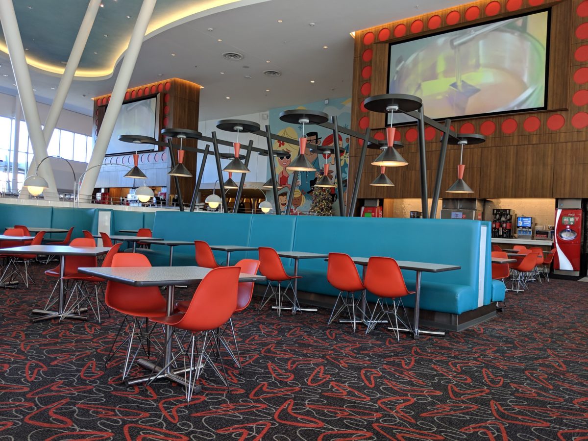 Bayliner Diner, the food court at Universal's Cabana Bay Beach Resort, has commercials from the 1950s & 1960s 