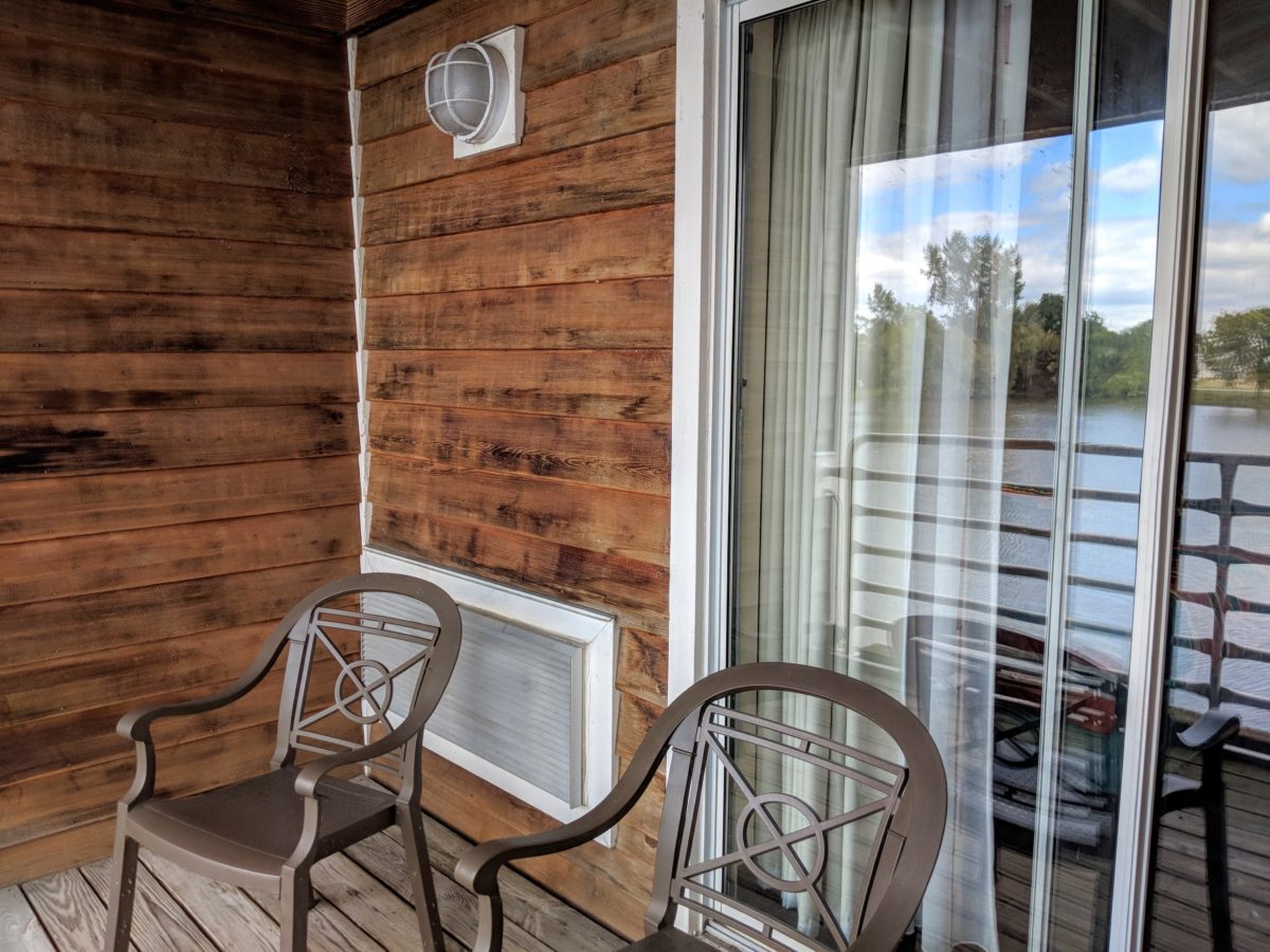 A picture of the balcony & chairs at Castaway Bay at Cedar Point resort in Sandusky Ohio