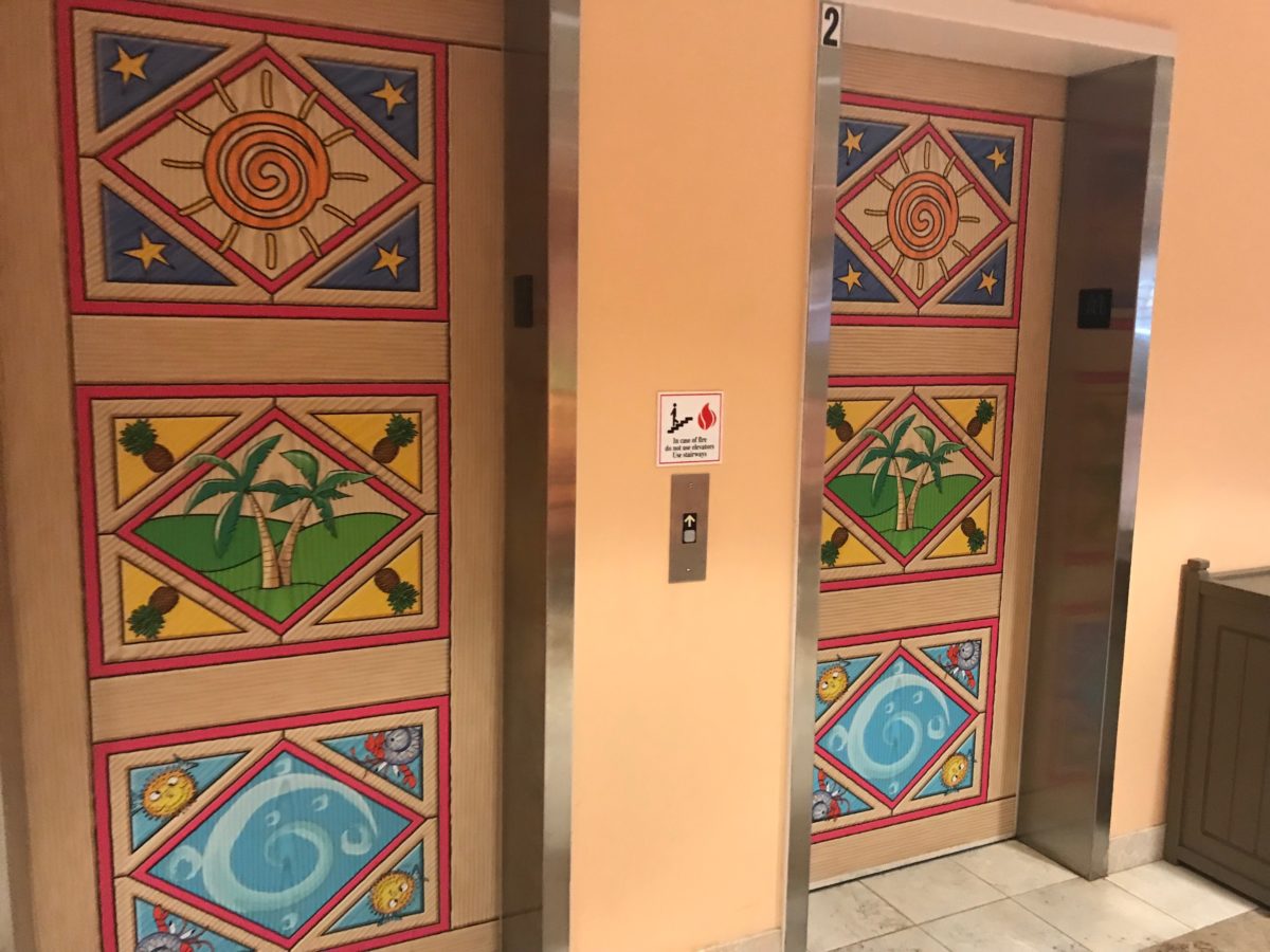 Even the elevators at Cedar Point's Castaway Bay have the hotel's Caribbean theme