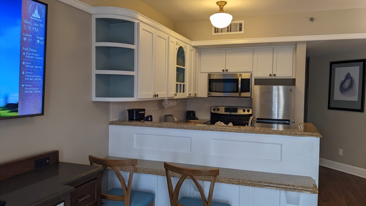 A picture of the kitchen area of a one-bedroom villa at Disney's Beach Club at Disney World