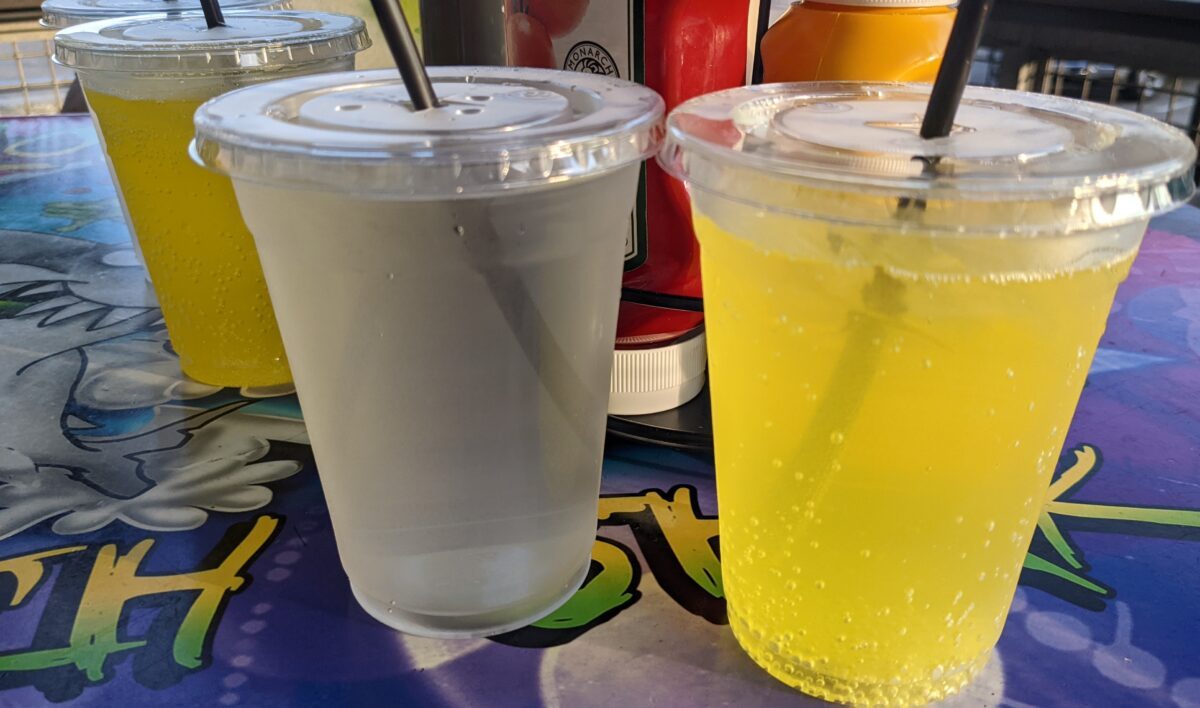 A picture of water and mountain dew I ordered from Loco Gecko restaurant in Myrtle Beach, South Carolina