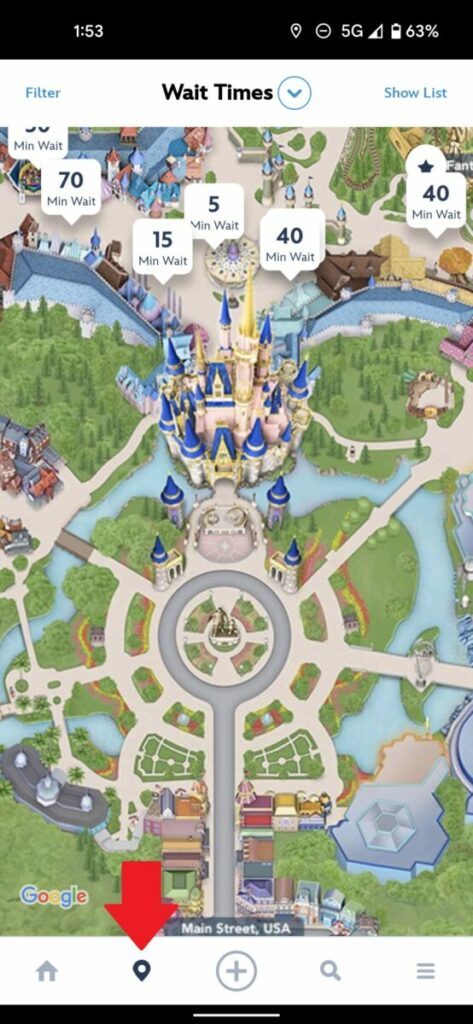 How to use the map feature on the My Disney Experience app
